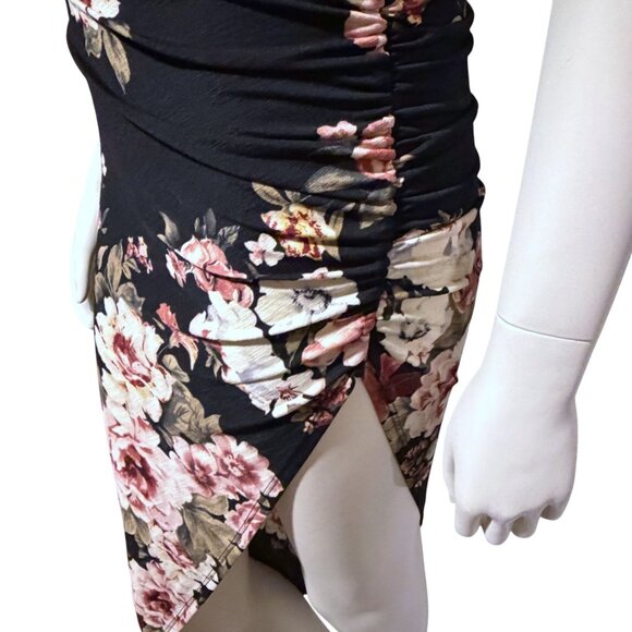 Vintage 90s Asymmetric Slip Dress S Ruched Adjustable Cross Back Romantic Baddie - Picture 2 of 6